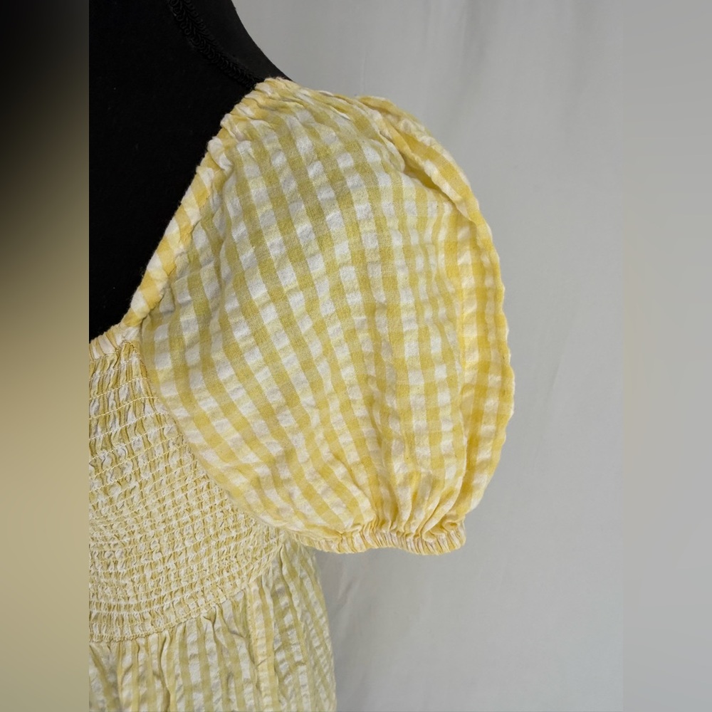 NWT Yellow Gingham Smocked Midi Dress Puff Sleeve Cottagecore Resort Vacation M - Picture 11 of 17
